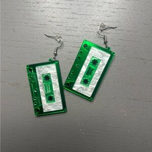 Green Cassette Tape Earrings
